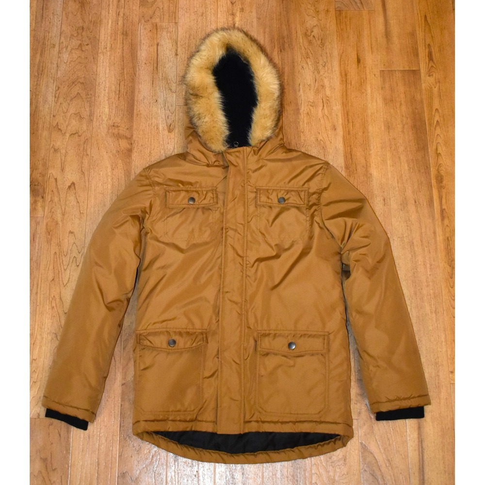 Gymboree Parka Jacket Boys XL 14 Brown Faux Fur Hood‎ Heavy Winter Coat